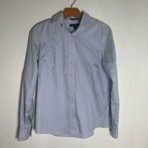 Lands' End Women’s Light Blue and White Pinstripe Shirt  No Iron Size: 6